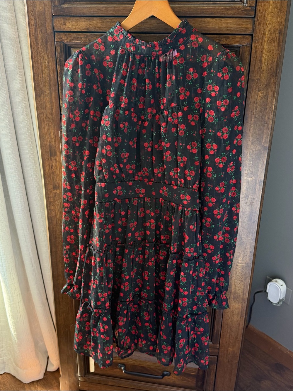 Francesca's Collections Black Mini Dress with Red Floral Print